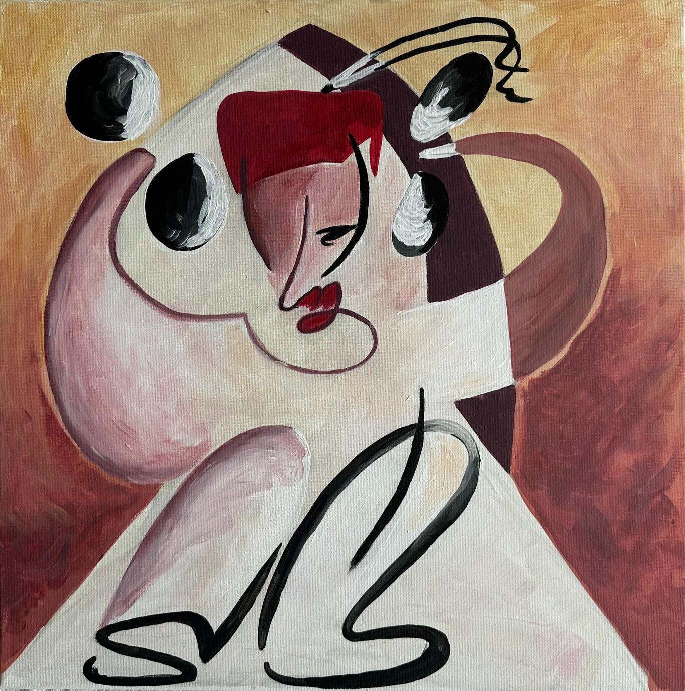 Large abstract oil painting by Rim Fartat with blue and gold tones, perfect for art collectors